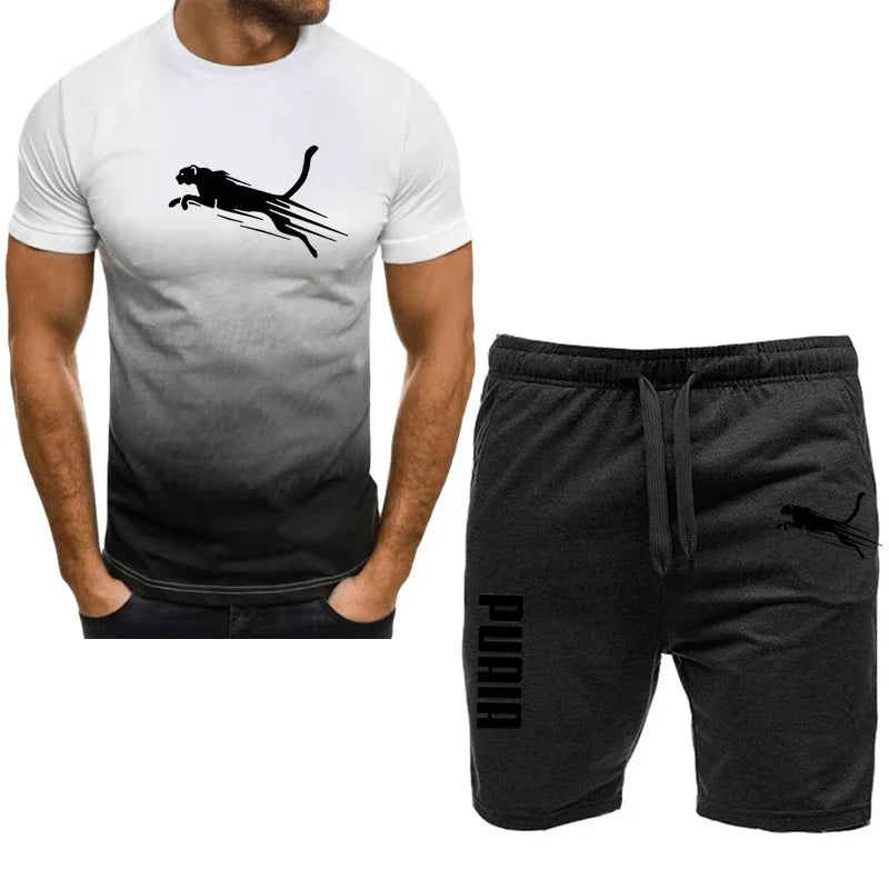 Men's Casual Sports Set with Breathable T-Shirt and Running Shorts 2 Pieces Organic Cotton Spring Summer 2024