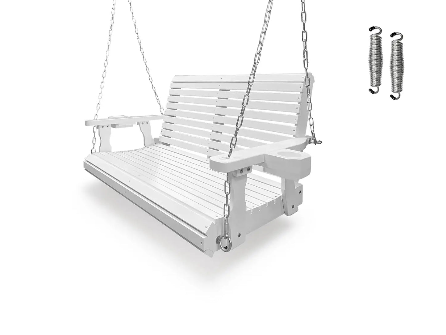 Wooden Porch Swing 2-Seater, High Backrest and Deep Seat, Bench Swing with Cupholders, Hanging Chains and 7mm, Customized