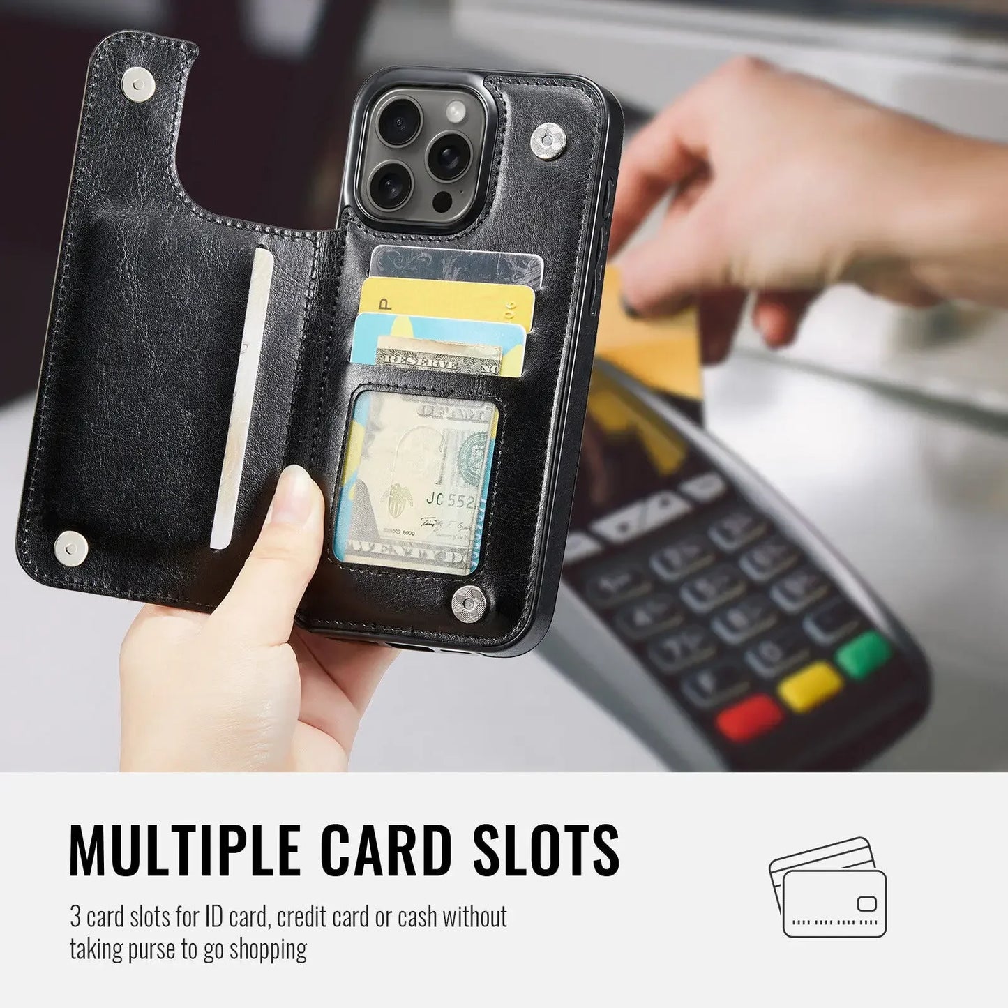 Wallet Card Holder Case for iPhone 16 15 14 13 12 11 Pro Max XS XR Leather Cover