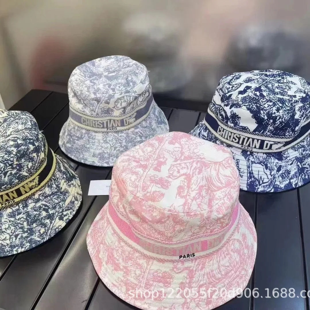 High Quality Lettering Embroidery Sun Block Hat Landscape Painting Fisherman Hat Ladies Outdoor Four Seasons Bucket Hat