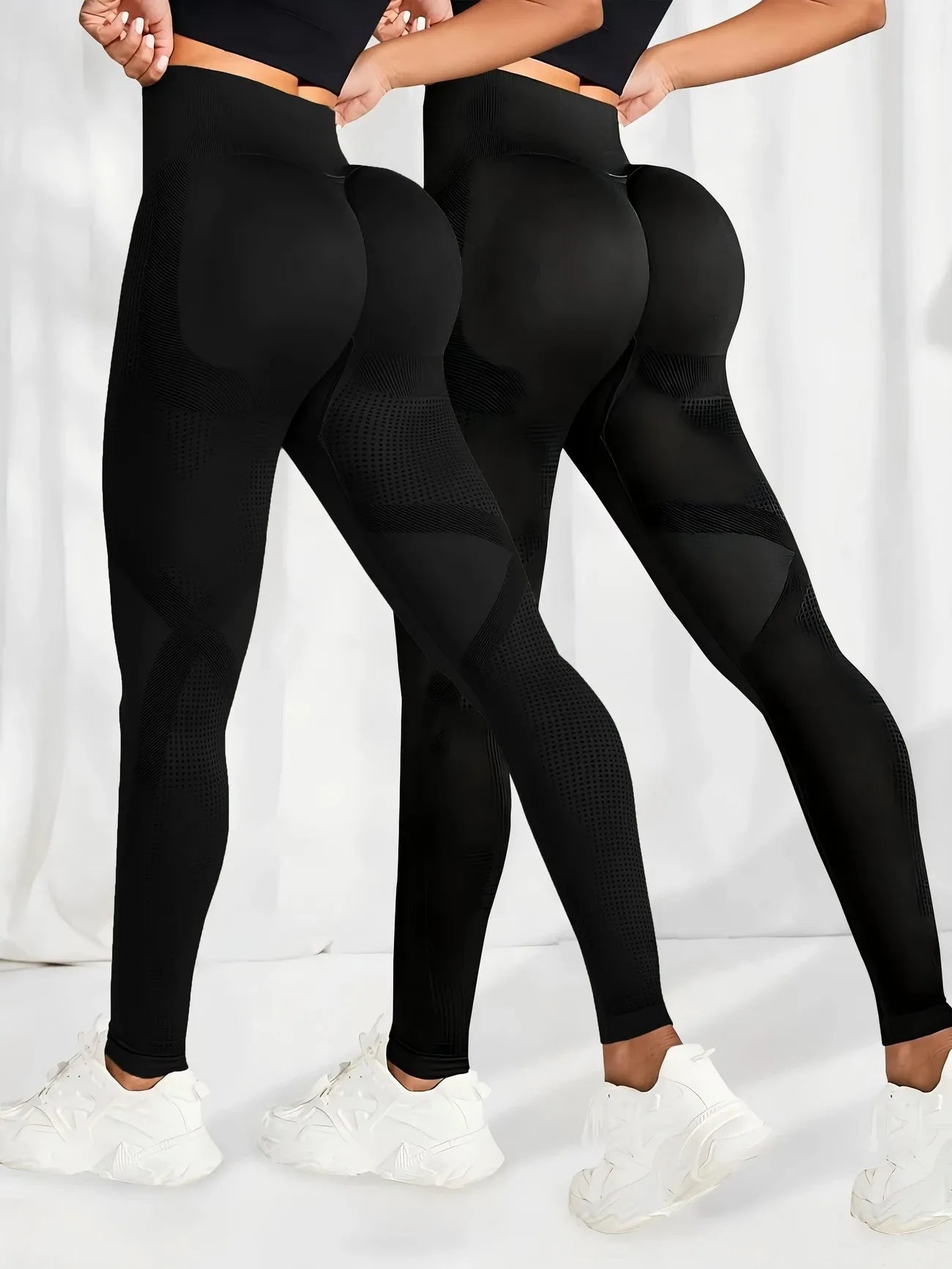 2pcs High Waist Yoga Leggings Long Length Elastic Waistband for Women