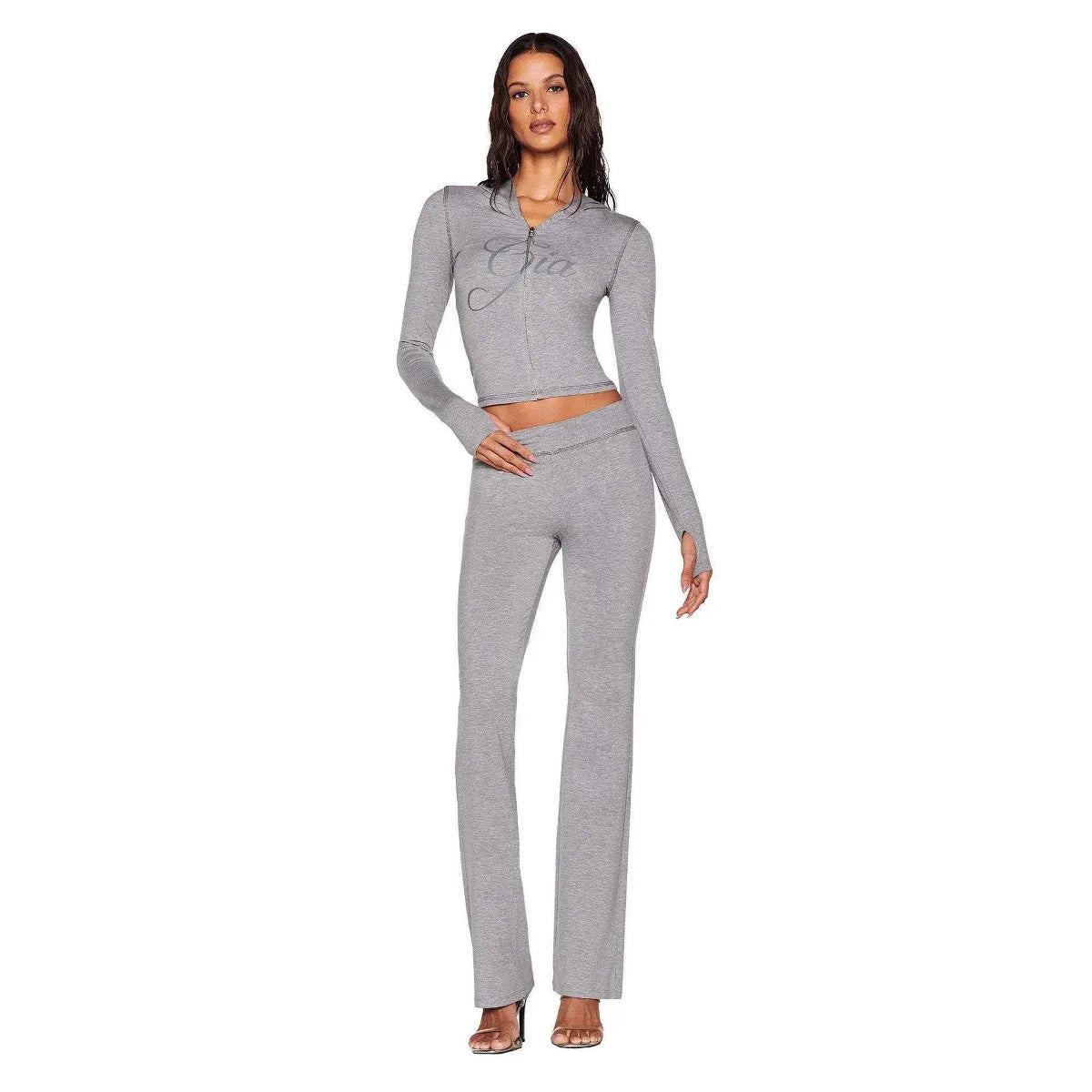 Women's New Two Piece Set Pant Sets with Zipper Closure and Backless Design