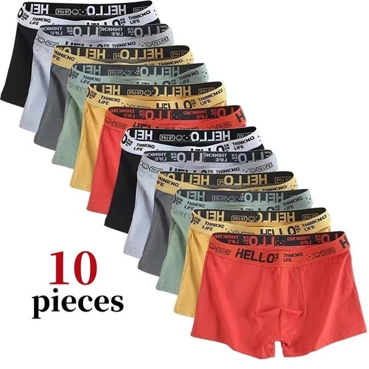 10Pcs Men's Boxer And Briefs Fashion Underwear High Stretch Boxer And briefs Shorts Breathable Soft Men's Shorts Comfortable Plu