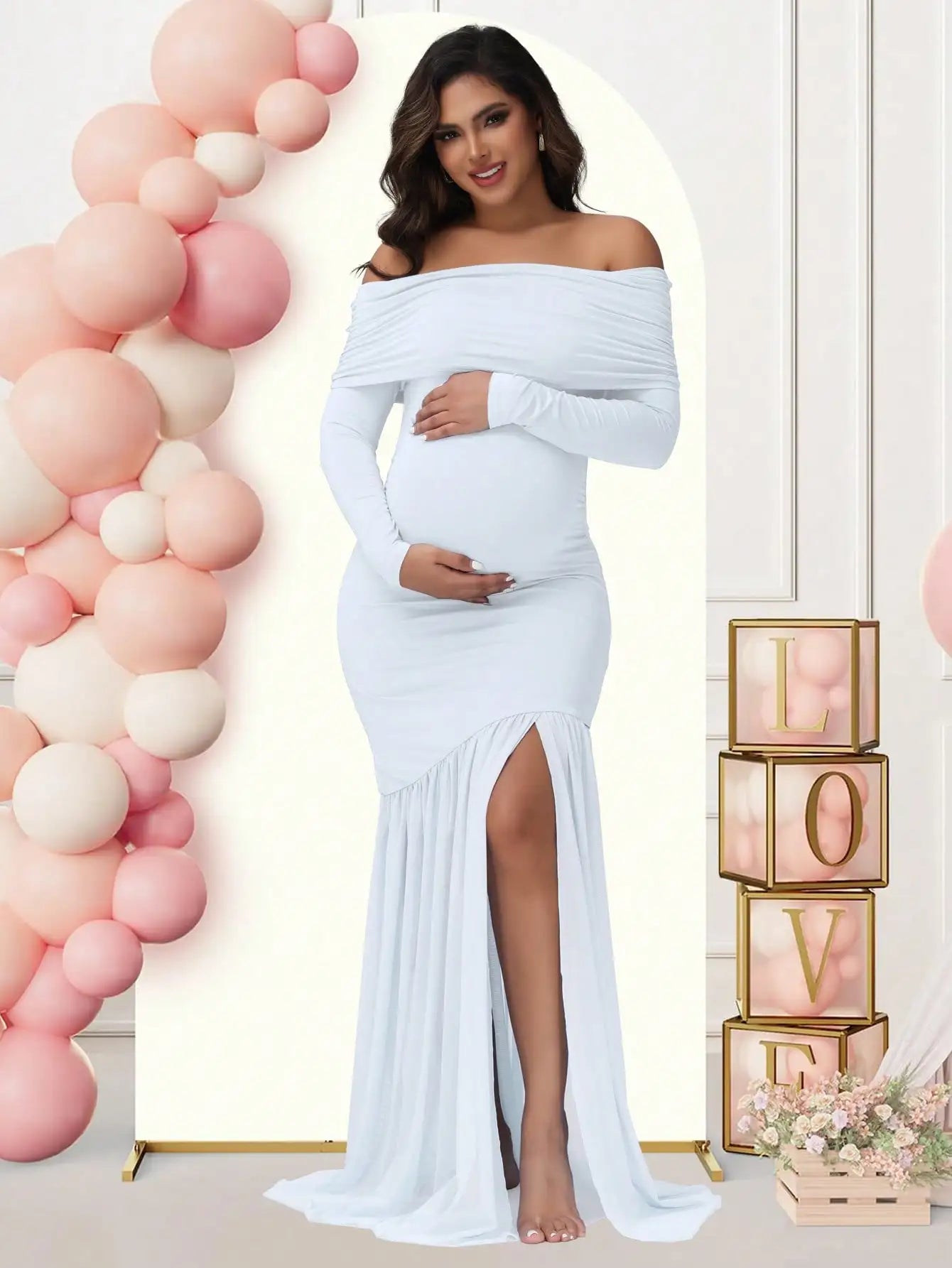 CN Guangdong Maternity Photoshoot Off Shoulder Evening Gown