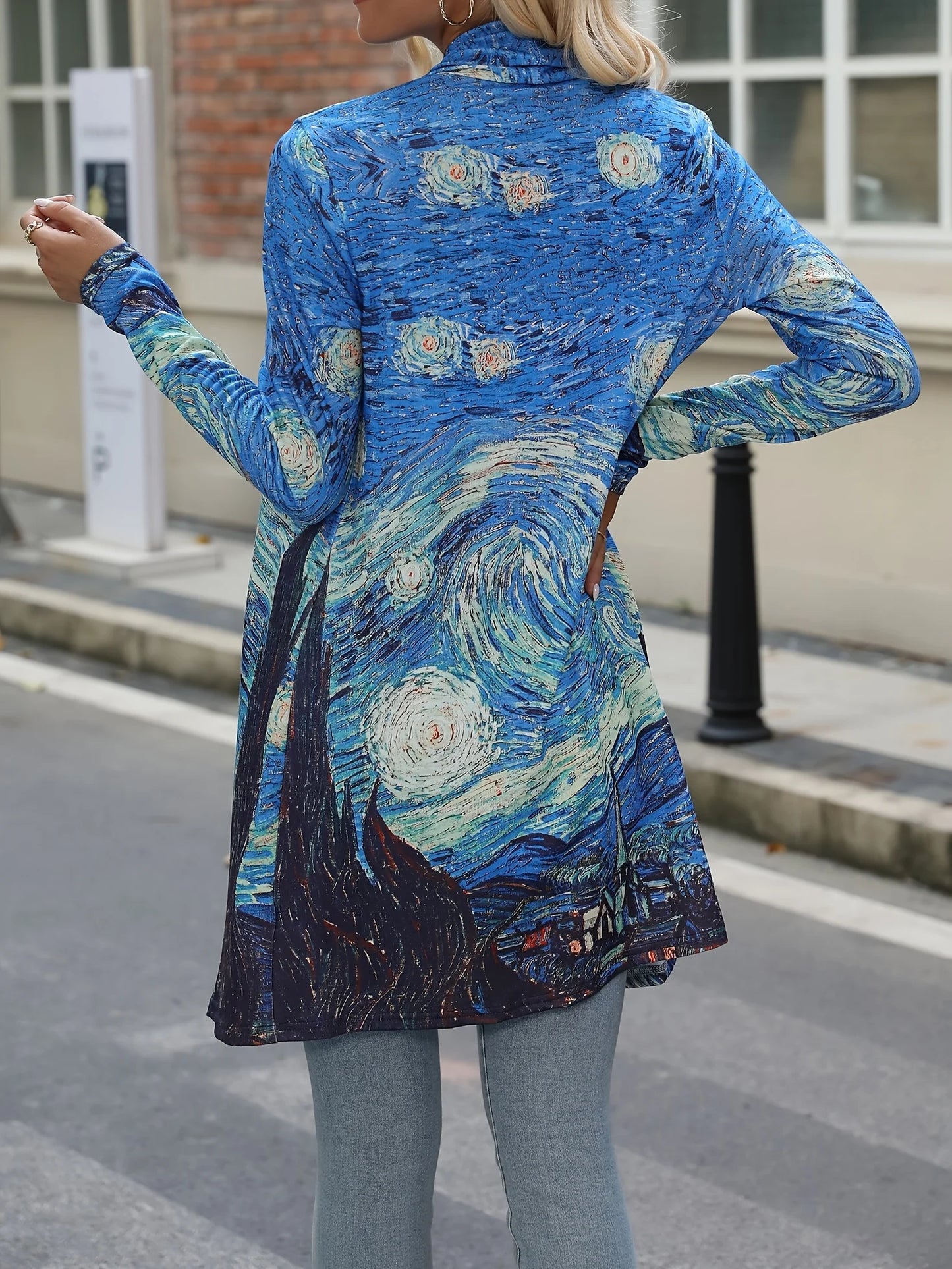 2024 Plus Size Women's Ethnic Printed Cardigan Long Sleeved Coat for Spring and Autumn
