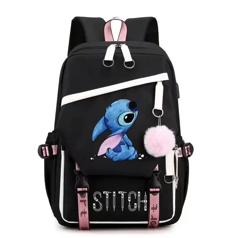 Miniso Disney 2025 New Series Cute Stitch Casual USB Charging Backpack Large Capacity Fashion Zipper High Quality Softback
