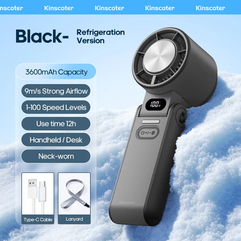 Kinscoter Outdoor Foldable Portable Handheld Fan Mini Cooling Rechargeable 3600mAh High Speed Turbo Fan
