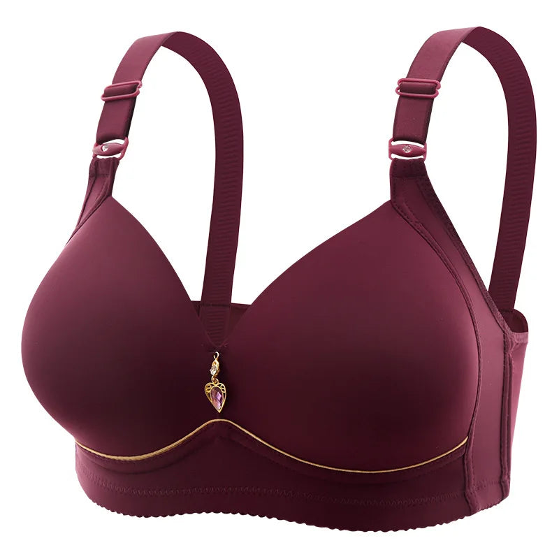 Lady's Plus Size Non Wired Comfortable Breathable Clustering Bra with Thin Cup Glossy Surface Underwear