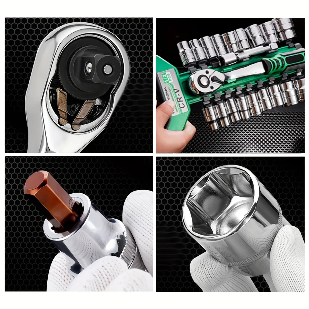 24 Tooth Drive Socket Set 1/4 Inch 3/8 Inch 1/2 Inch Ratchet Socket Wrench Set Compact Sockets Set for Car Repair Mechanic Tool