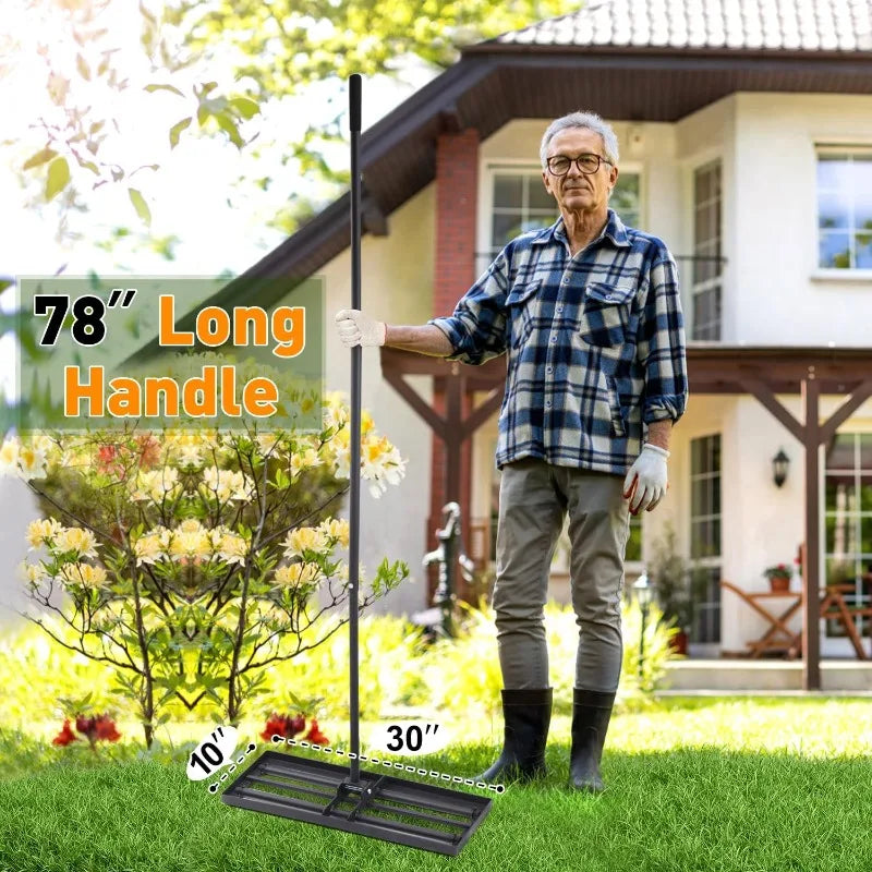 Professional Lawn Leveling Rake with 4 Spiked Wheels and Smooth Roller for Landscaping and Restoration