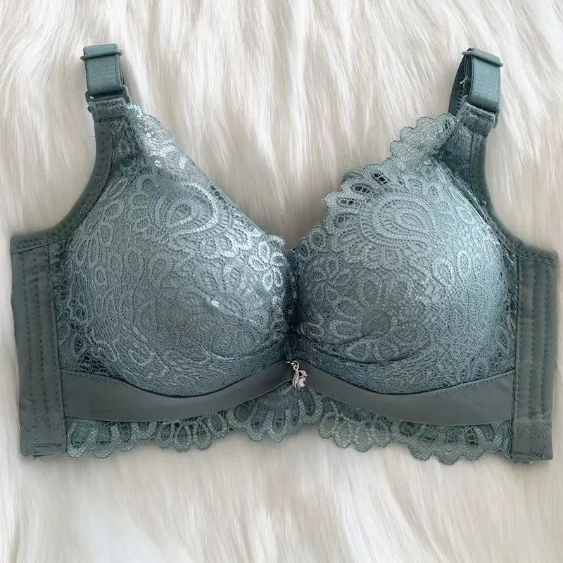 Small Thick Padded Bra for Flat Chest with Lace Decoration and Back Closure