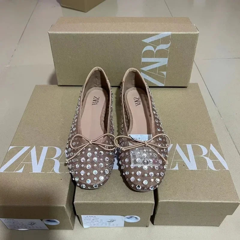 2025 Foreign Trade New Breathable Flat Bottom Water Diamond Bow Fashion Outerwear for Women
