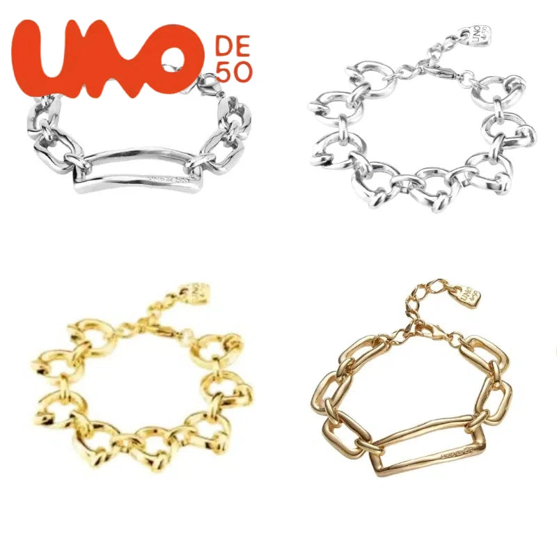 UNOde50 Silver Plated S925 And Gold Plated 14K Fashionable Chain Link Bracelet for Women