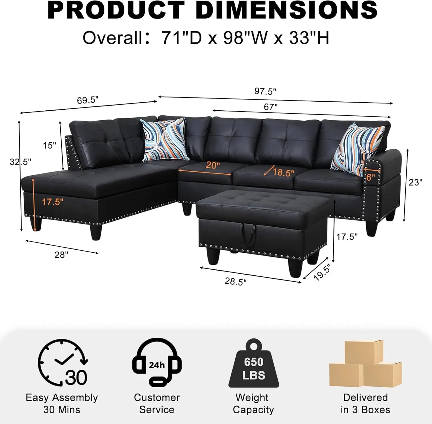 XMSJ Sectional Sofa Couch Modern Premium L Shaped Cozy