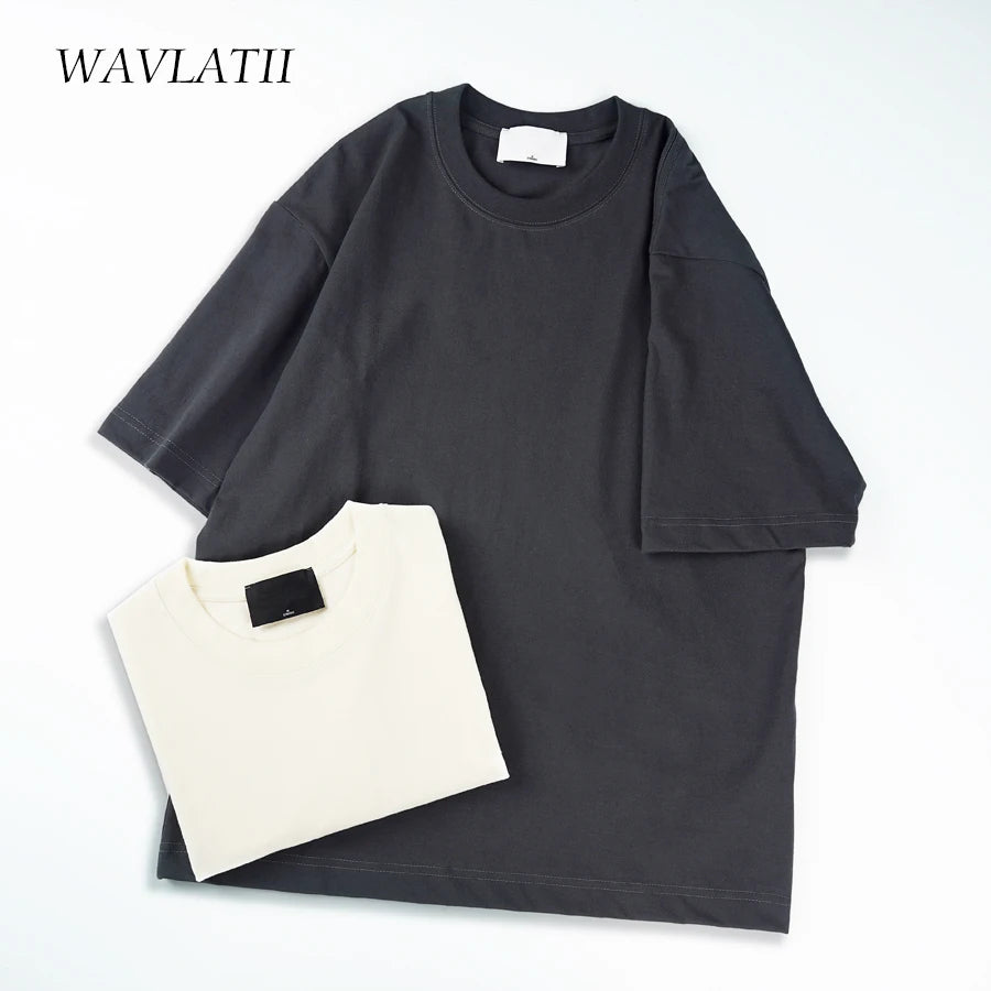 Wavlatii Oversized Summer T Shirts for Women and Men Brown Casual Korean Streetwear Tees Unisex Basic Solid Cool Tops
