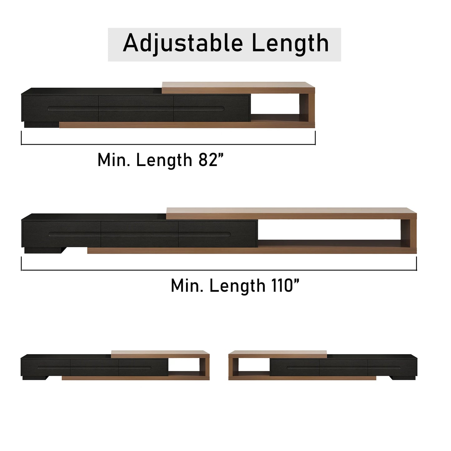 QiaoShiRen Extendable TV Stand Wood Media Console Drawers