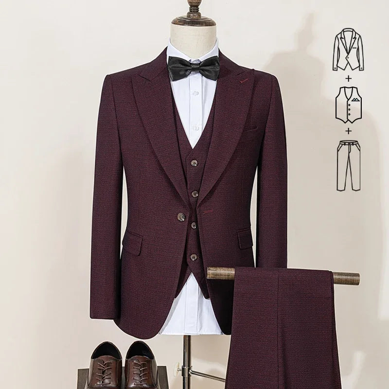 ST Cassy Luxury Men Suit Slim Fit Male Groom Wedding Blazers Party Dress Suit Business Office Three Piece