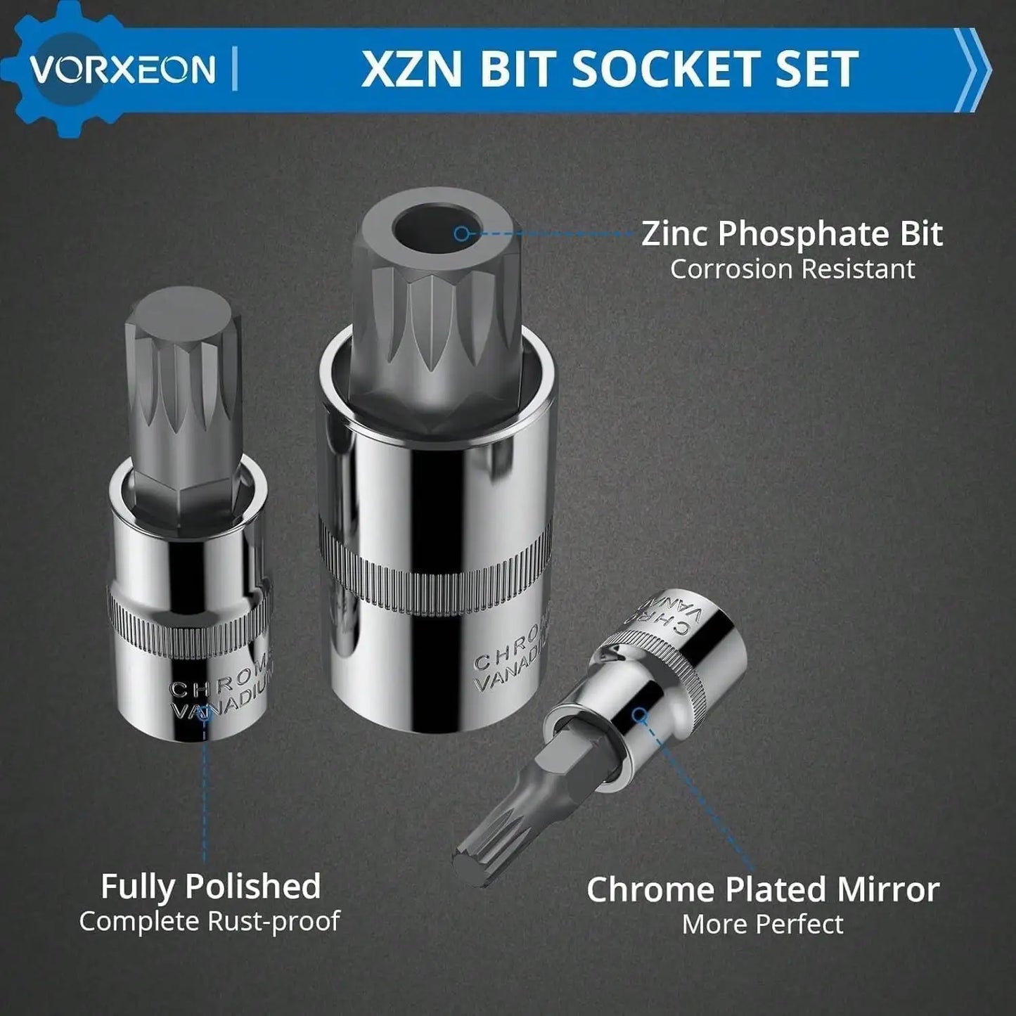 10 Piece XZN Triple Square Spline Bit Socket Set 4mm to 18mm S2 Alloy Steel Tool with Enhanced Storage Case