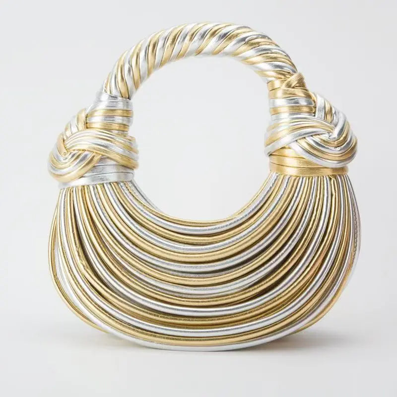 Handbags For Women 2024 New Gold Luxury Designer Brand Handwoven Noodle Bags Rope Knotted Pulled Hobo Silver Evening Clutch Chic