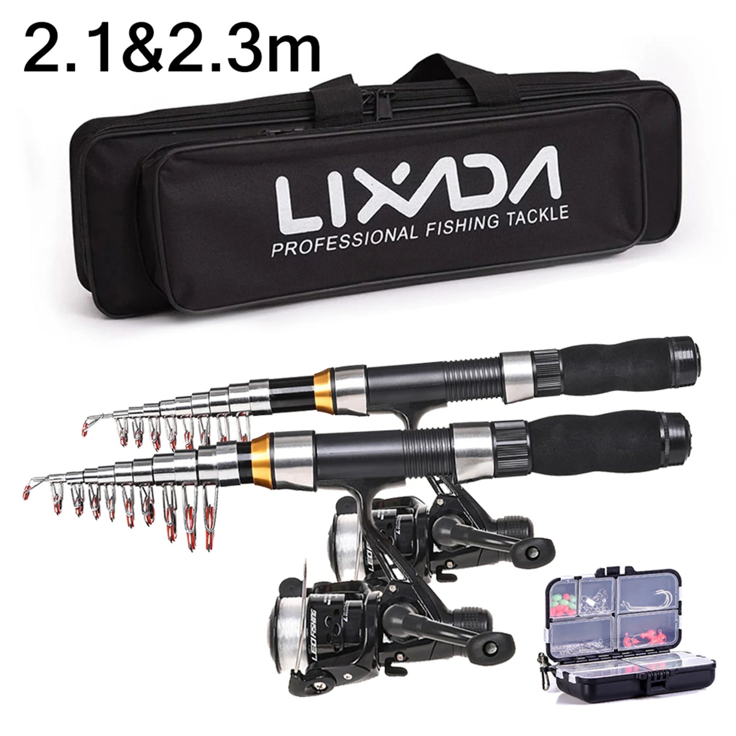 Lixada 2.1m 2.3m Telescopic Fishing Rod Reel Combo Full Kit Carbon Fiber Pole Spinning Reel Fishing Bag Case Pesca Gear Set