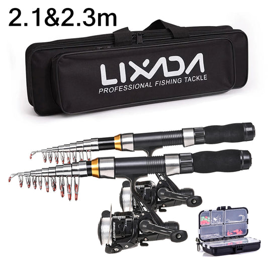Lixada 2.1m 2.3m Telescopic Fishing Rod Reel Combo Full Kit Carbon Fiber Pole Spinning Reel Fishing Bag Case Pesca Gear Set