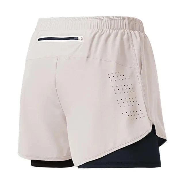 Men's Quick Drying Black Running Shorts Double Layer Fitness Workout Training Pants