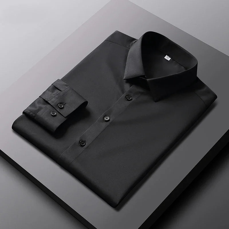 Men's Casual Long Sleeved Solid Color Shirt Non Iron Wrinkle Resistant Business Top