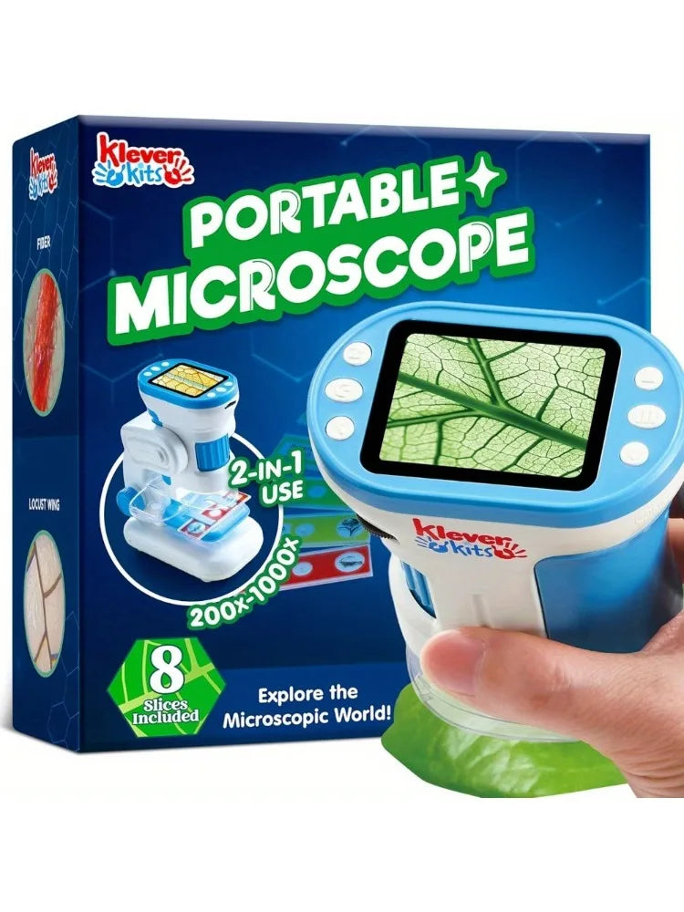 JOYFY 2 in 1 Handheld 1000X HD Microscope with 2.0'' LED Screen Portable Pocket Handheld for Kids Ages 5-12 Gifts Toys