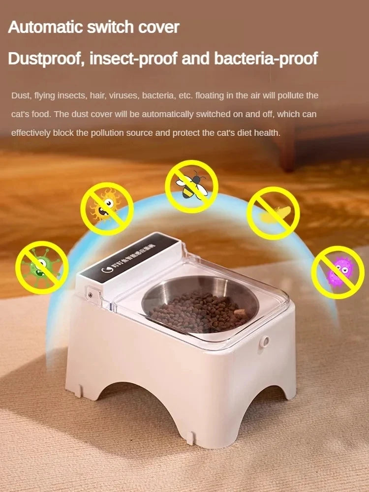 Smart Cat Bowl Pet Feeder Automatic Infrared Sensor Food Dispenser Stainless Steel Quadrate Design