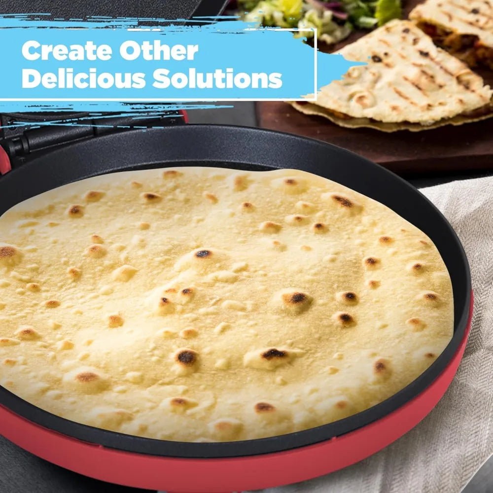 12 Inch Pizza Maker Oven and Griddle with Cool Touch Handle Non Stick Plates Red