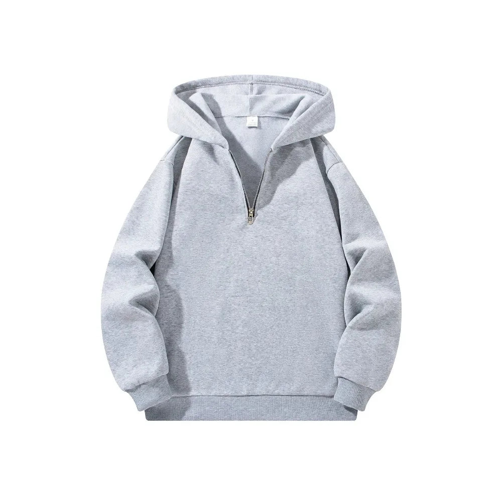 Men's Half Zipper Hooded Hoodies New Solid Color Long Sleeve Sweatshirts Autumn Loose Sport Warm Sweats Fashion Casual Pullover