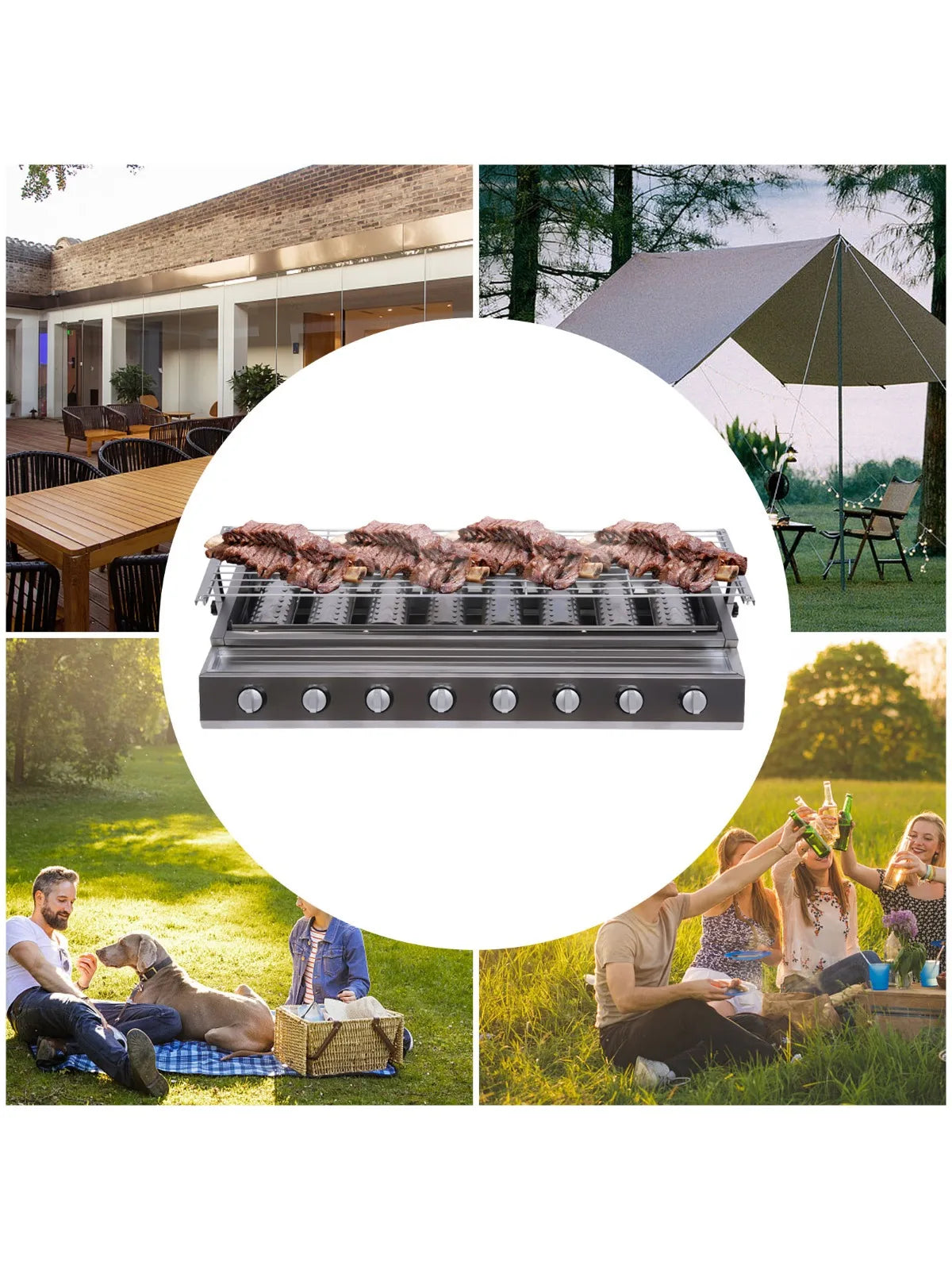 8 Burner Gas Grill Outdoor Tabletop Gas BBQ Grill Commercial Stainless Steel Gas Grill for Camping Picnicking
