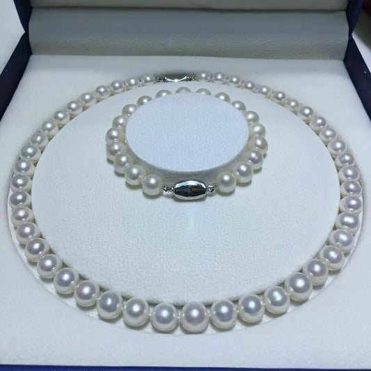 HOT AAAA+ Japanese Akoya 8-9mm white pearl Necklace 40cm 45cm 50cm 55cm 60cm   70cm 90cm 110cm 130 Bracelet7.5-8inch set 925s