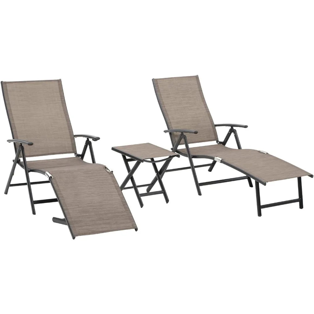 3PCS Aluminum Patio Set with Chaise Lounge Chairs and Table 8-Position Adjustable Backrest for Outdoor Use