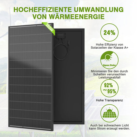 WERCHTAY 200w High Efficiency Black Monocrystalline Solar Panel With Busbar Hidden Technology For RVs Trucks Vehicles Home Power