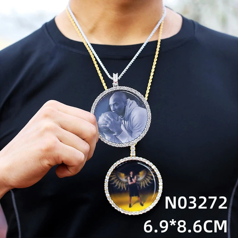 D Z New Custom Photo Pendant Big Size Solid Back 4 Millimeter Width Stones Side Hip Hop Jewelry Personalized Cubic Zircon Chains Gift