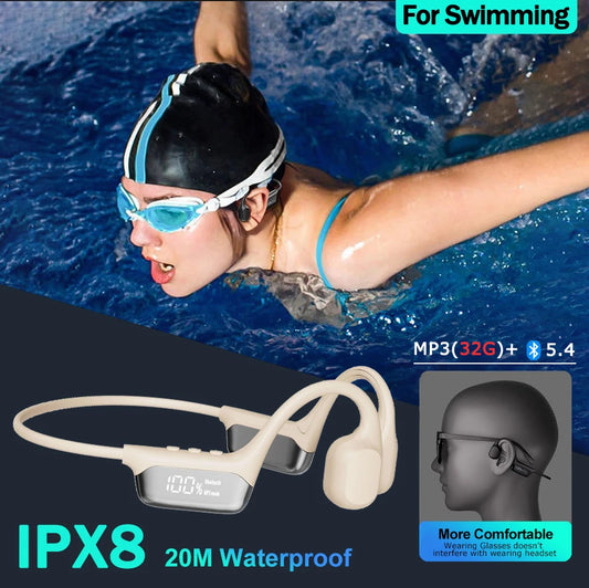 Bone Conduction Headphones Bluetooth 5.4 Wireless Earphones IPX8 Waterproof for Swimming Sports with 32G RAM Support MP3 Player