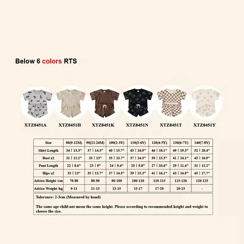 Kids Summer Clothing Sets 100 Percent Cotton Girls Boys Short Suits Children Casual Suit Baby Outfits for Ages One to Eight Years