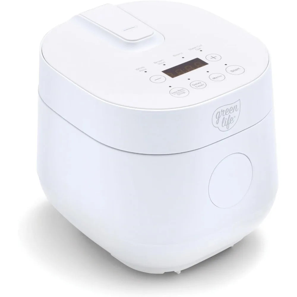4-Cup Rice Beans Oats and Grains Cooker, Healthy Ceramic Nonstick, Easy to Use Automatic Presets, White