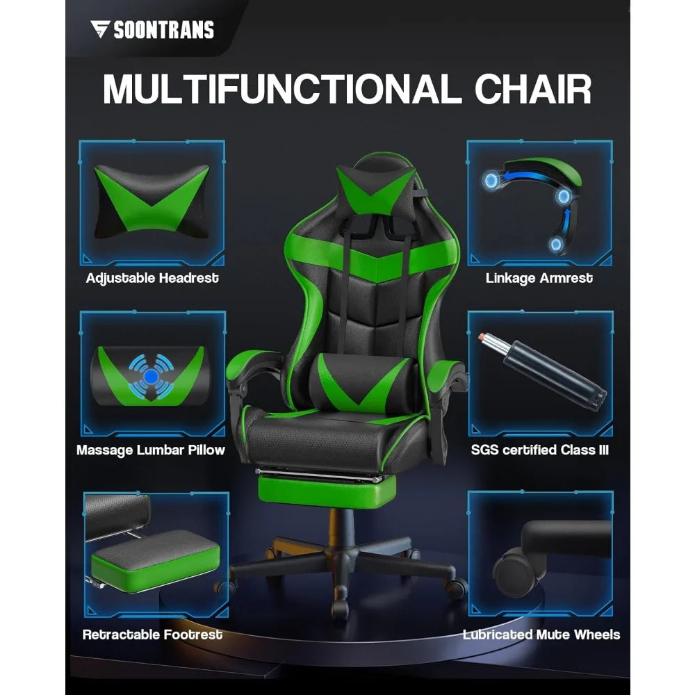 Gaming Chair Racing Style with Footrest Massage Lumbar Support and Adjustable Headrest