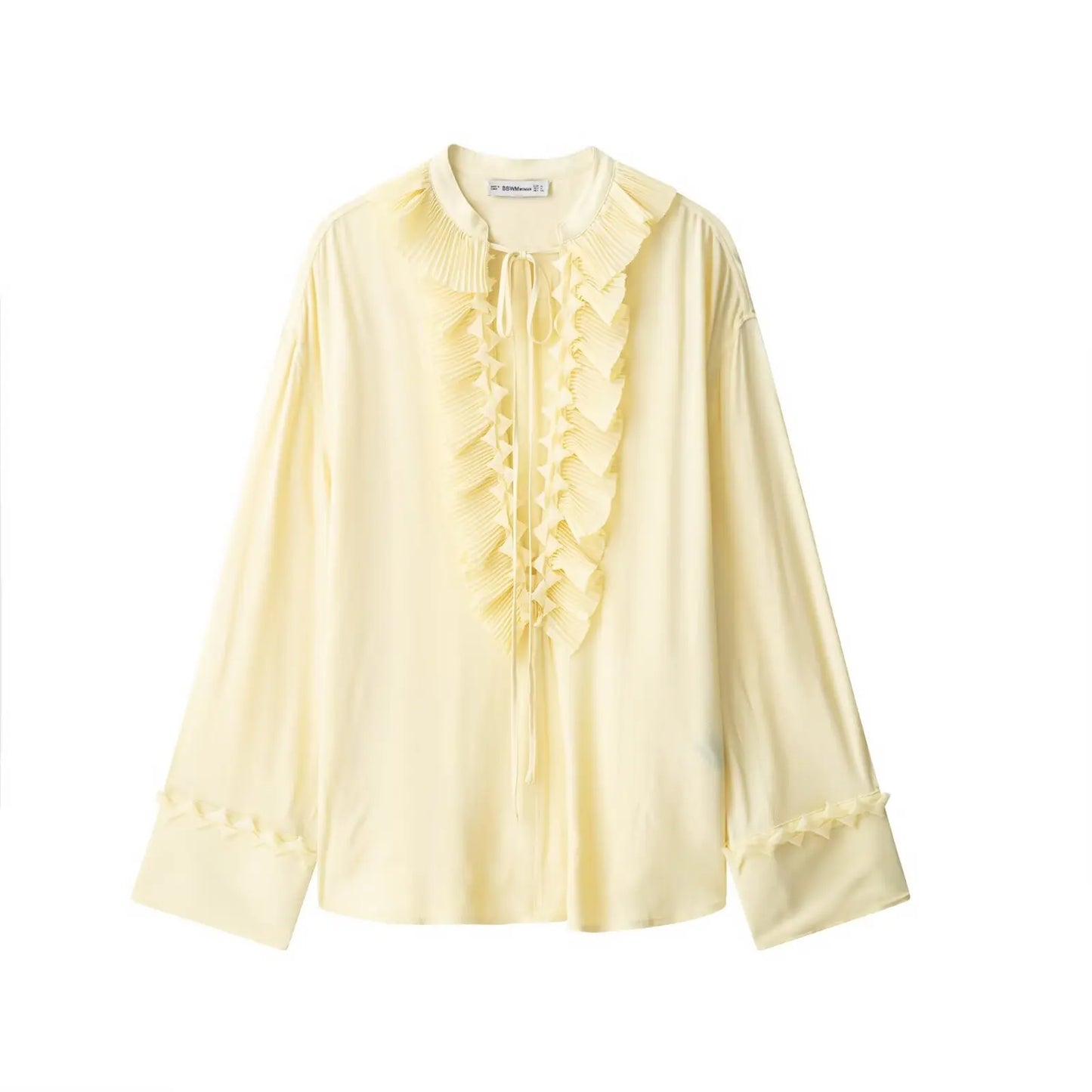 TRAFZA Women Elegant Skirt Suit Long Sleeve Lace Loose Shirt and Zipper Pleated Casual Long Skirt Set