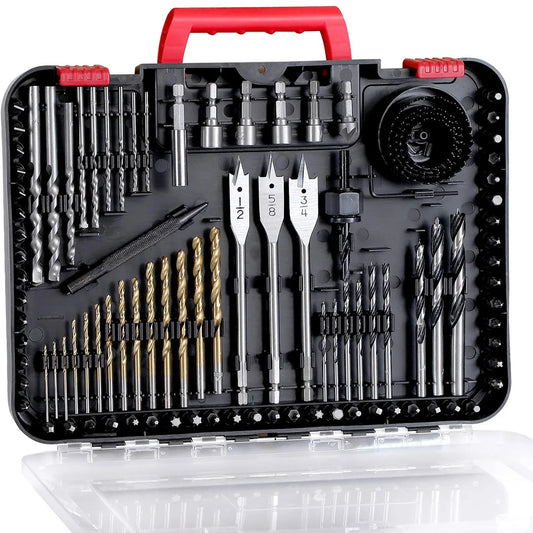 100 Pieces Drill Bit Set for Impact Driver and Screwdriver High Speed Steel Twist Drill Bits for Metal Wood Masonry and Plastic