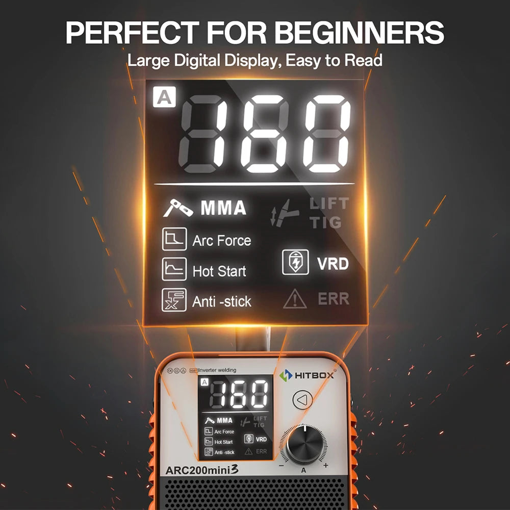 HITBOX ARC200 2 in 1 Stick Welder MMA/Lift TIG Hot Start/Arc Force Mini Home DIY Welding Machine Professional Use 110V US Plug