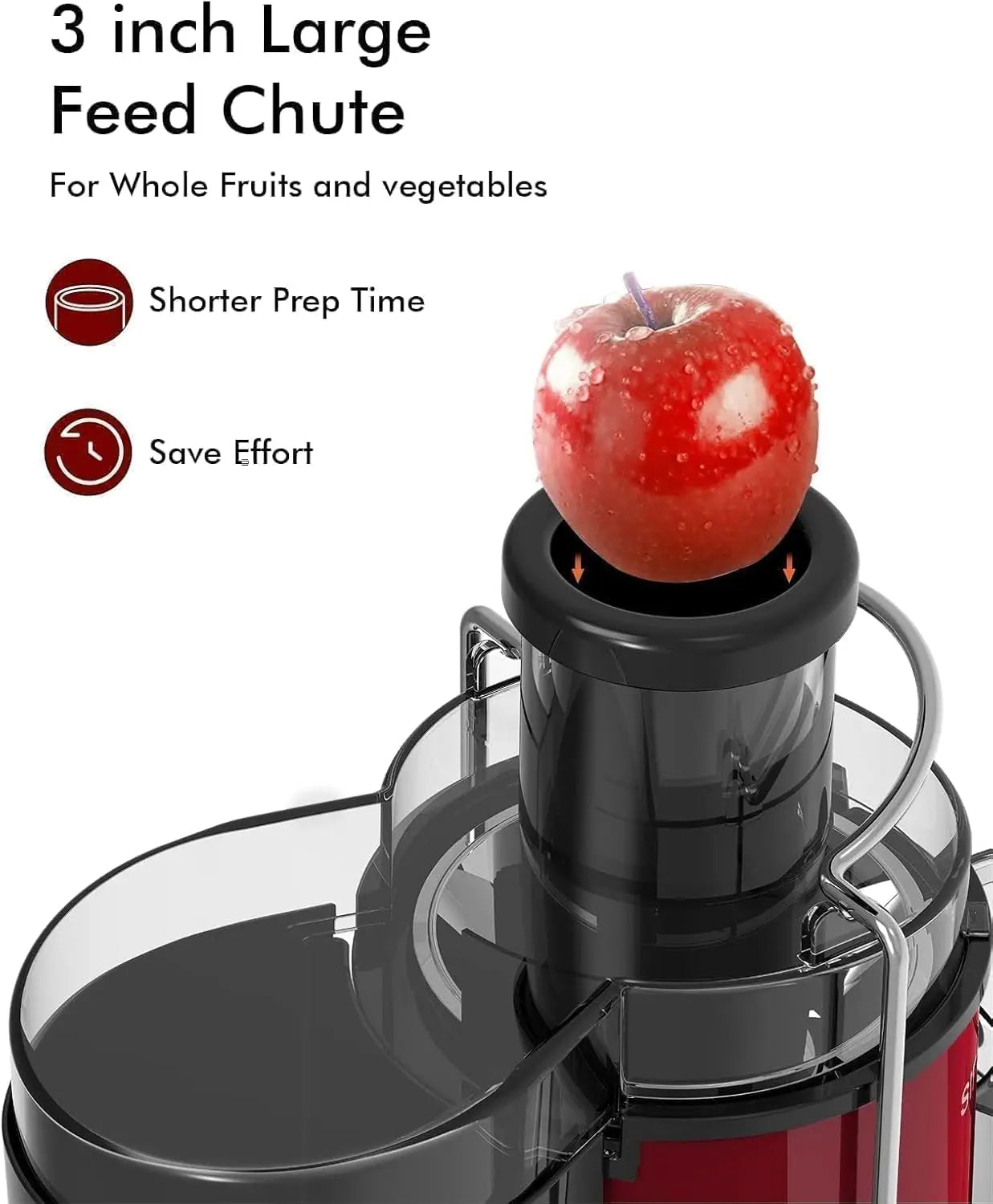 SiFENE 3 Inch Big Mouth Centrifugal Juicer Extractor for Fruits and Vegetables Compact Juicing Maker Non BPA Easy to Clean Red