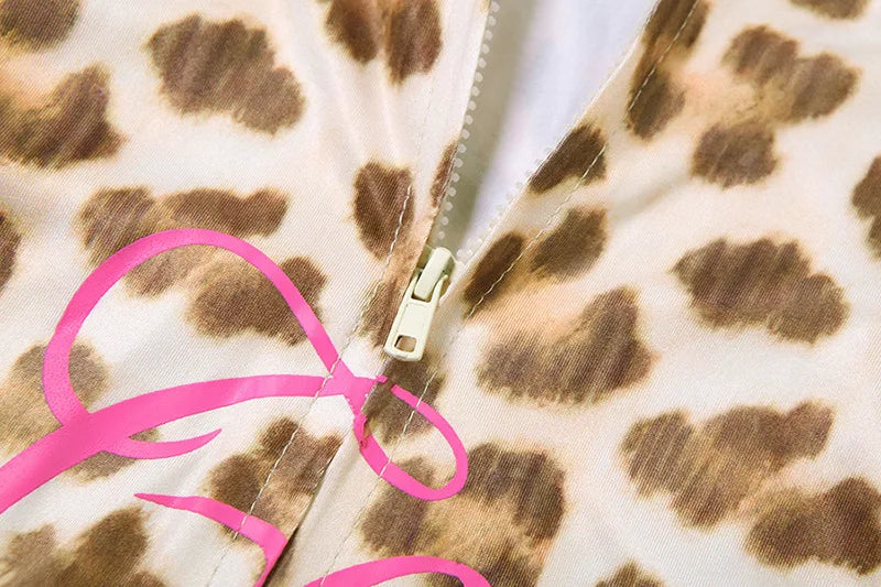 2025 Spring New Casual Leopard Print Hooded Short Dress Above Knee
