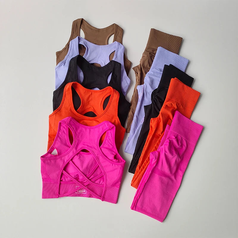 2PCS Women's Sports Bra Set Professional Fitness Tank Top Shockproof Running Leggings Yoga Suit