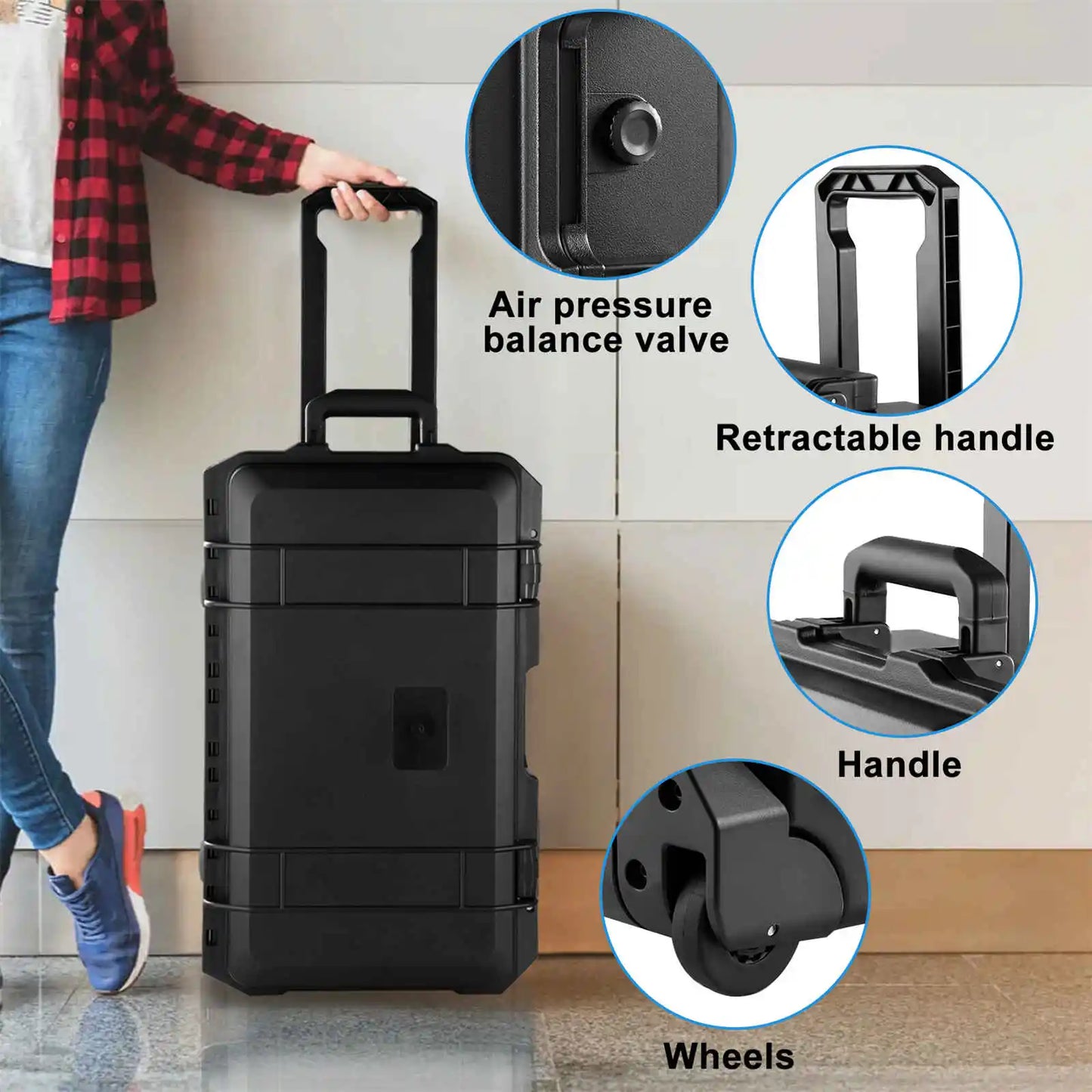 Rolling Camera Case, Portable Rolling Camera Trolley, Hard Shell Equipment Tool Luggage Case for Drone, Camera, Tripod, Light, Lenses