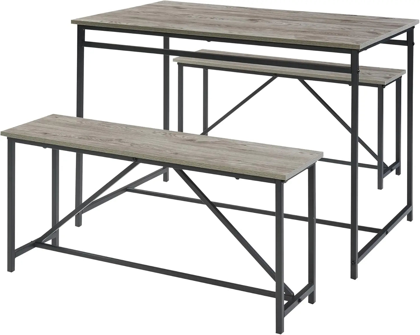 3 Piece Dining Room Table Set 43 Inch Kitchen Table with Two Benches Breakfast Table Top Metal Frame