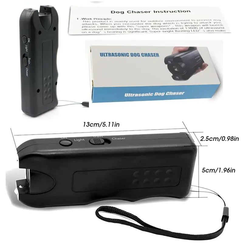 Portable Ultrasonic Dog Repeller Handheld Anti-Barking 3in1 Dog Training Device