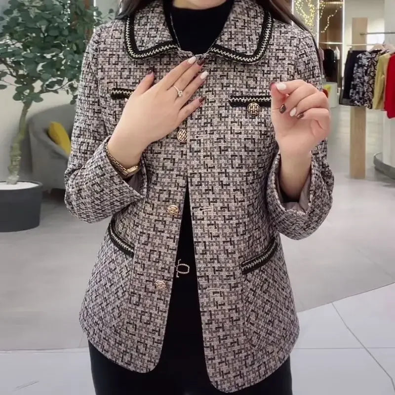 Plus Size Stylish Slimming Cropped Jacket For Middle Aged Women Fashionable Cardigan Autumn Collection Thick Thin Style Top